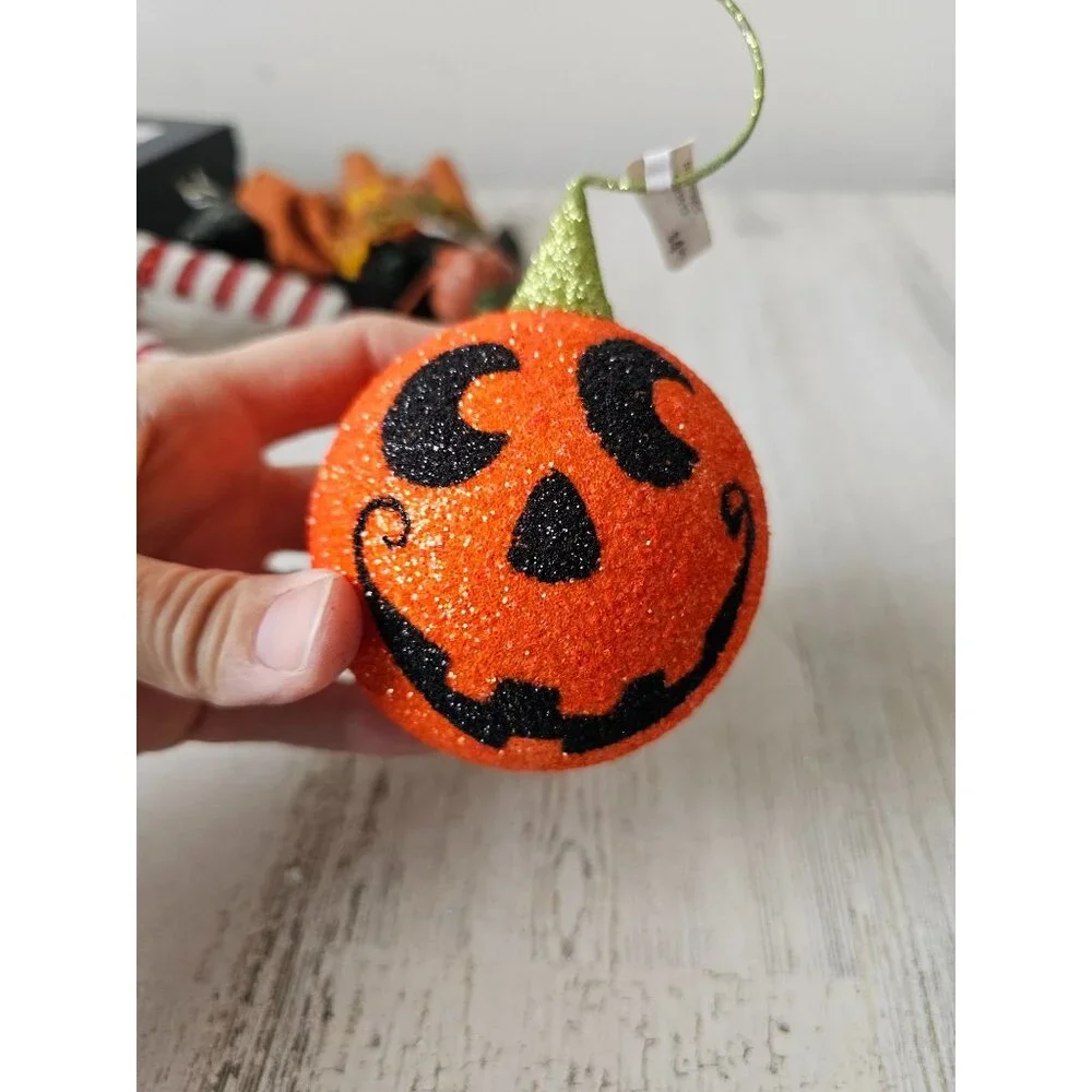 Pier‎ 1 pumpkin jack-o'-lantern glitter ornament RARE sparkle frayer Xmas tree